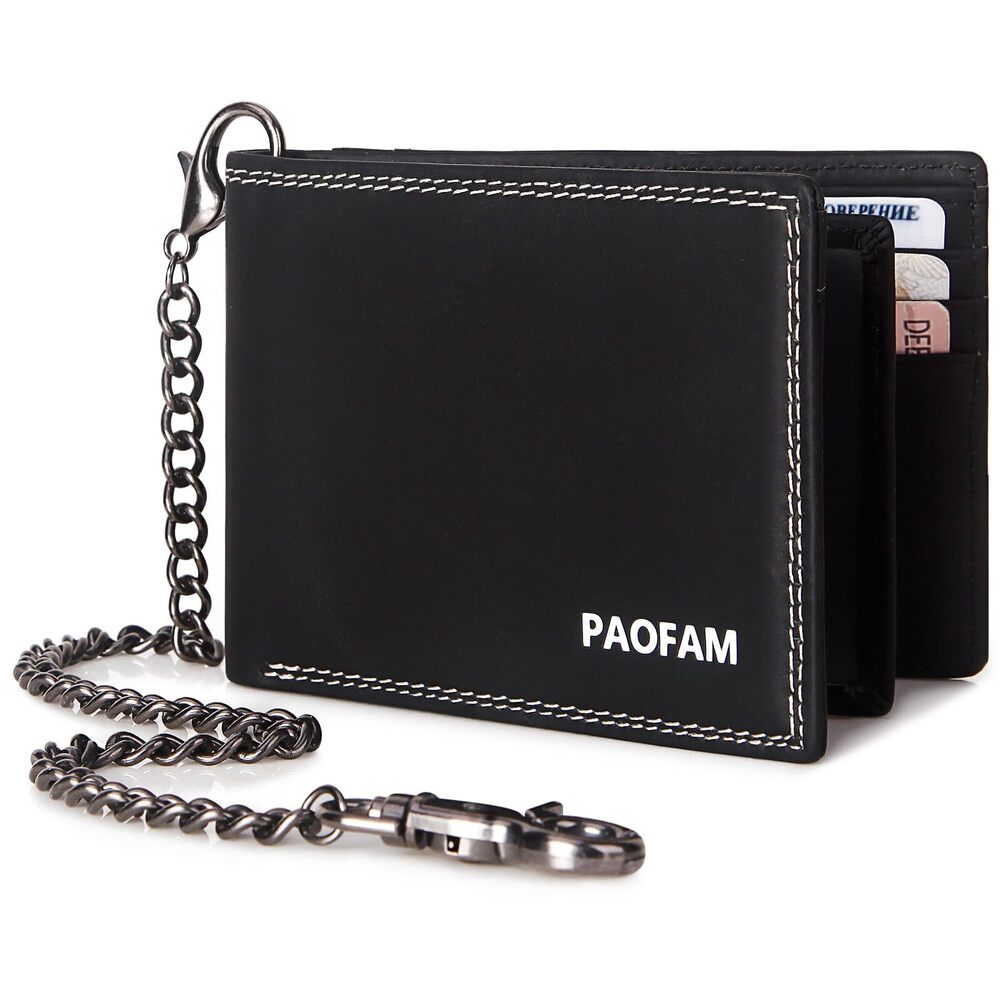 1831 Chain Wallets , Leather Purse RFID Blocking Bifold Wallet with Wallet